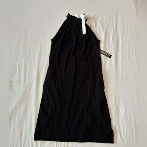 NWT New York And Company Black Halter Shift Dress Xsmall Contrast Tie Minimalist